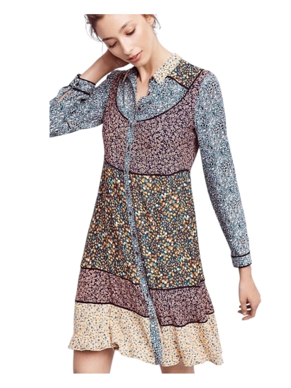 Anthropologie Maeve Teya Peasant Patchwork Dress Size 0